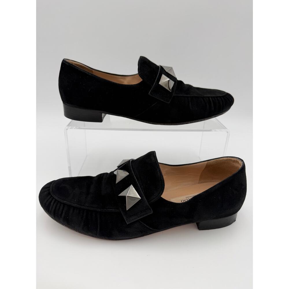Valentino Rockstud Roman Stud Pleated Loafers Black Suede Size 38 / 8 - Picture 2 of 13